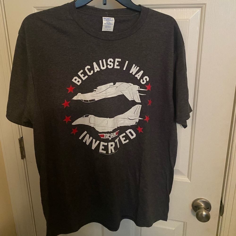 NWT Top Gun Because I was Inverted Mens T Shirt Maverick Fighter Jet funny gift